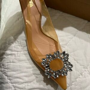 Zara clear rhinestone embellished jewel crystal slingback clear pvc heel pumps